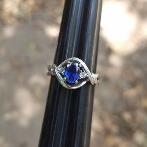 925 Signed Sterling SILVER BLUE Sapphire CZ Ring